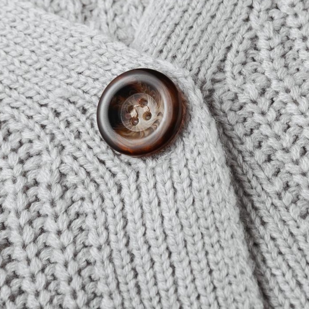 Grey Knit Button Front V-neck Cardigan - Picture 7 of 16